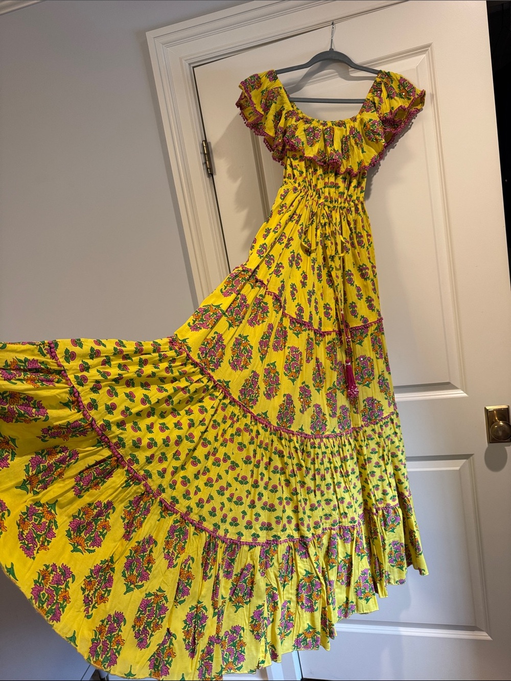 Sunshine Daydream!                Yellow Floral Tiered Maxi Dress w Ruffle top